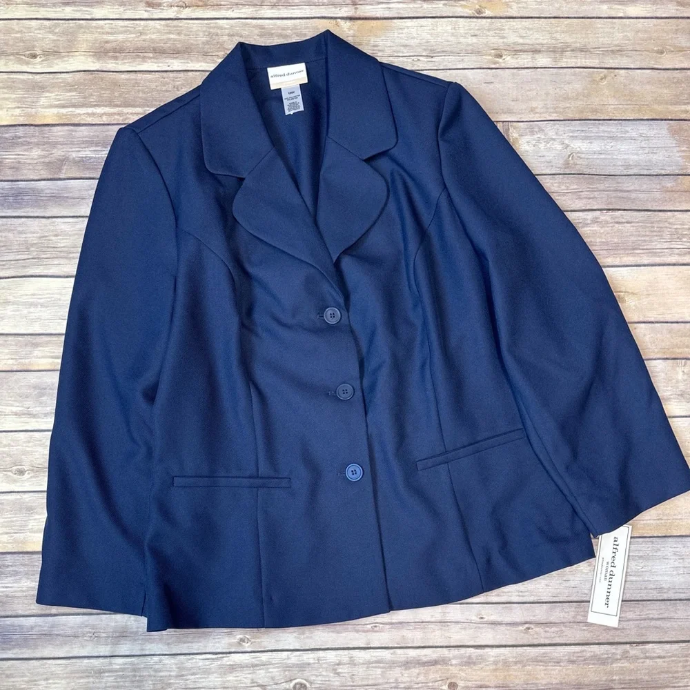 Alfred Dunner Women’s Plus Size Button Front Jacket In Navy Size 16W